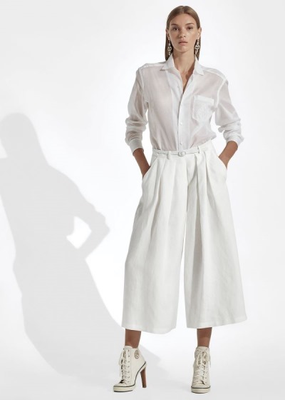 Pantalones Ralph Lauren Mujer Blancos - Adrianna Linen Wide-Leg - VOULA7421